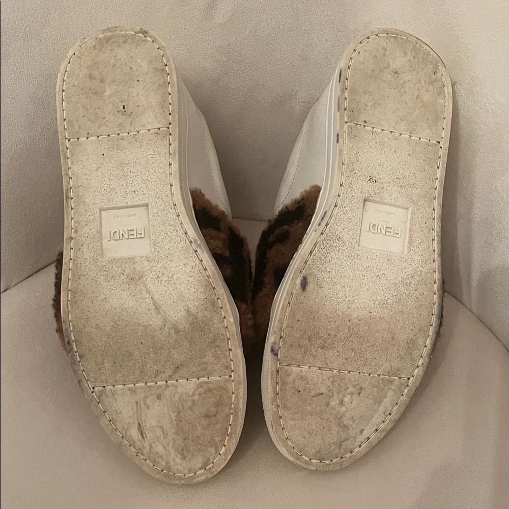 Fendi White Sneakers with Brown Fur Accents - Picture 2 of 4